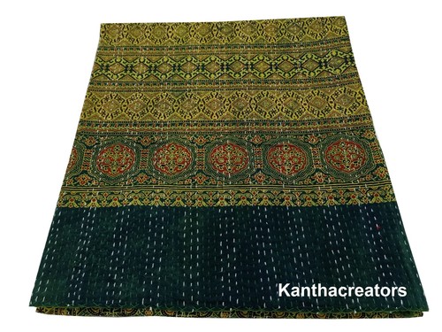 Natural Dyed Kantha Quilt Handmade Bed/Sofa Throw Cotton Blanket King Size Dohar - Picture 4 of 7