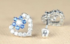 14K White Gold CZ Heart Shape Stud Earrings