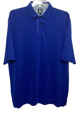FJ FootJoy Polo Shirt Mens XL Blue Contrast Collar Performance Golf Stretch EUC