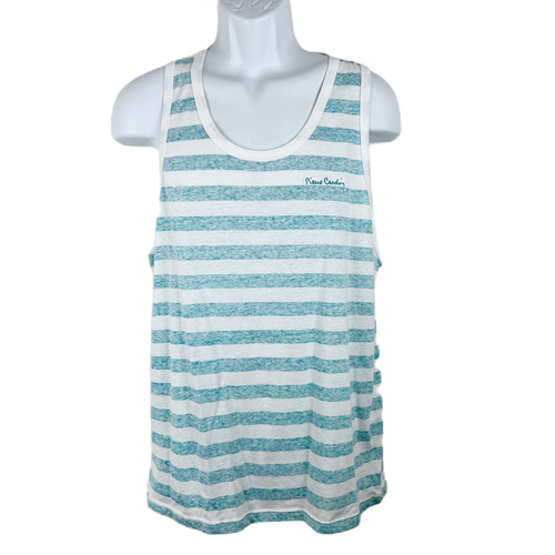 Pierre Cardin Tank Top Men Extra Large White Blue Striped Sleeveless Shirt Paris