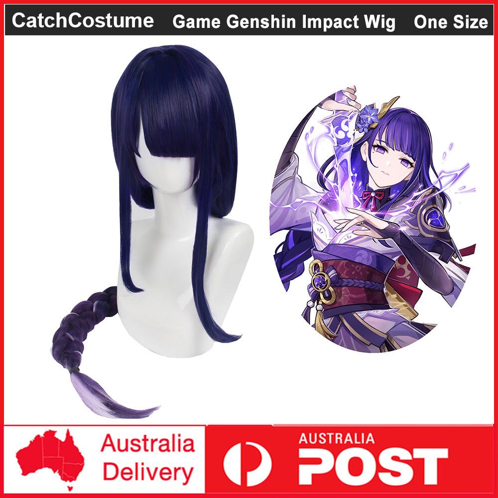 Game Genshin Impact Raiden Shogun Cosplay Wig Women Black Blue