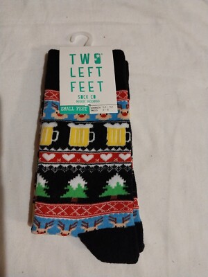 Two Left Feet Merry Beermas Socks Unisex Adults Small Feet Men 5-8 W 5.5-9.5