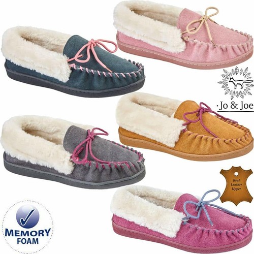Ladies Leather Slippers Real Suede Sheepskin Fur Lined Womens Memory Foam Shoes - Picture 12 of 22