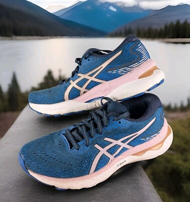 Asics Womens Gel Nimbus 24 1012B199 Blue Pink Running Shoes Sneakers Size 6 Nice