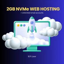 2 GB NVme Web Hosting 2GB with unlimited email accounts yearly