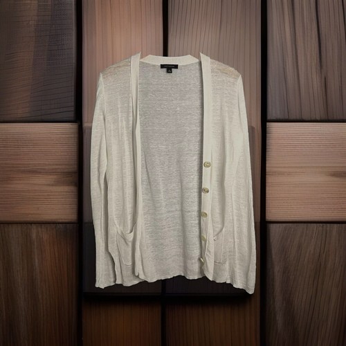 Ann Taylor Sweater White Airy Linen Blend Open Cardigan Women's Size M