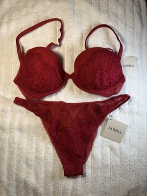 La Perla Lingerie Set Red Padded Bra 38C With Thong UK16 And Brief UK16 BNWT