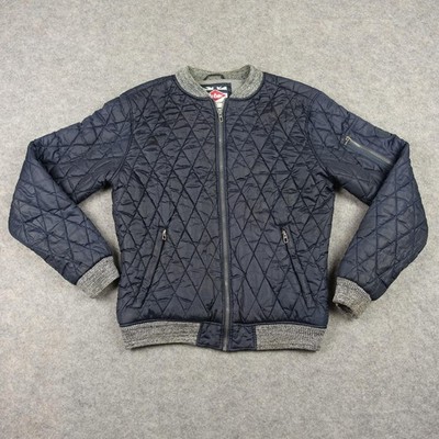 Lee Cooper Jacket Mens Medium Blue Quilted Bomber Full Zip Padded Casual Lined