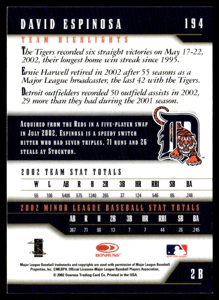 2003 Donruss Team Heroes Chicago Collection David Espinosa 1/5 #194 - Image 2 of 2