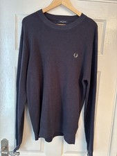 New Fred Perry Crew Neck Waffle Knit Stitch Jumper Airforce Blue Mens Sz Large L