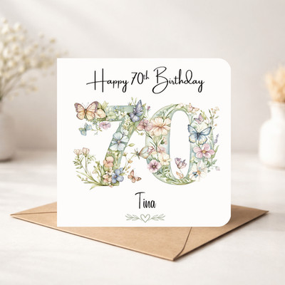 Personalisierte Grußkarte 70. Geburtstag mit individuellem Namen Mama, Tante, Oma