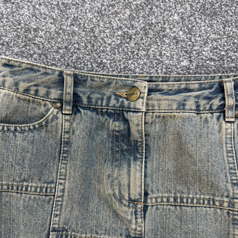 Y2K vintage patchwork denim midi skirt fraying hem above knee - Image 3 of 4