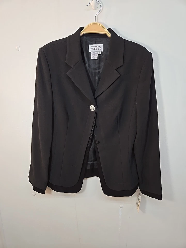 Blazer forrado negro con un botón talla 8 Adrianna Papell para mujer nuevo con etiquetas $160 Foto 2 de 4