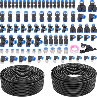 90 Pcs DOT Air Line with Quick Connect Air Fittings Kit 2 Roll 100FT 1/4'' and 3/