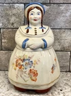 Shawnee Dutch Brunette Girl Floral Gold Trim Blue Hat COOKY Cookie Jar