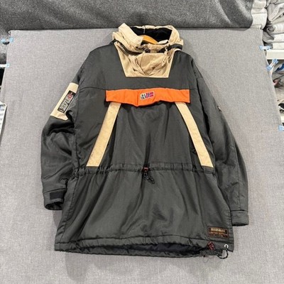 Vintage 90s Napapijiri Geographic Jacket Antarctic Hooded Black Orange Mens  Xl