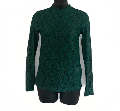 Zara W/B Collection Small Green Mock Neck Crocheted Lace Lined Trendy Festival