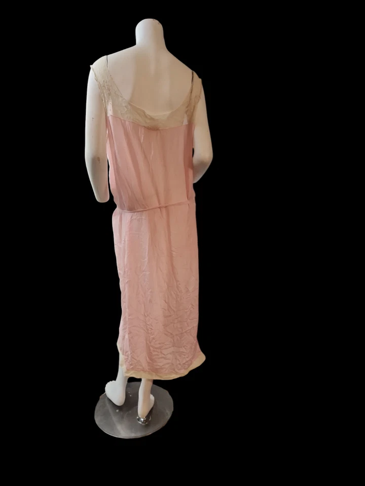Rare Larger Plus Size Antique 1920's Pink Silk & Lace Chemise Lingerie Gown - Image 3 of 4