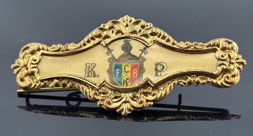 Vintage Gold Tone Knights of Pythias Brooch Ribbon Holder Pin FCB 3" Fraternal