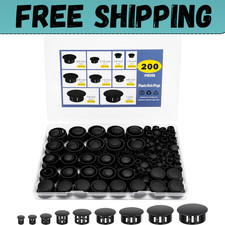 200Pcs 9 Sizes Nylon Plastic Hole Plugs Black Round Hole, Flush Type Panel