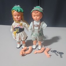 Wind Up German Sweetheart Dancing Dolls Set Keys  Working ARMS NEED REPAIR