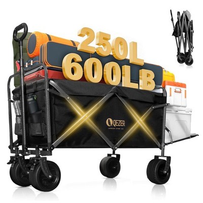 QEZER56 Large Collapsible Folding Wagon with Tailgate and Brake, 600LBS Heavy...