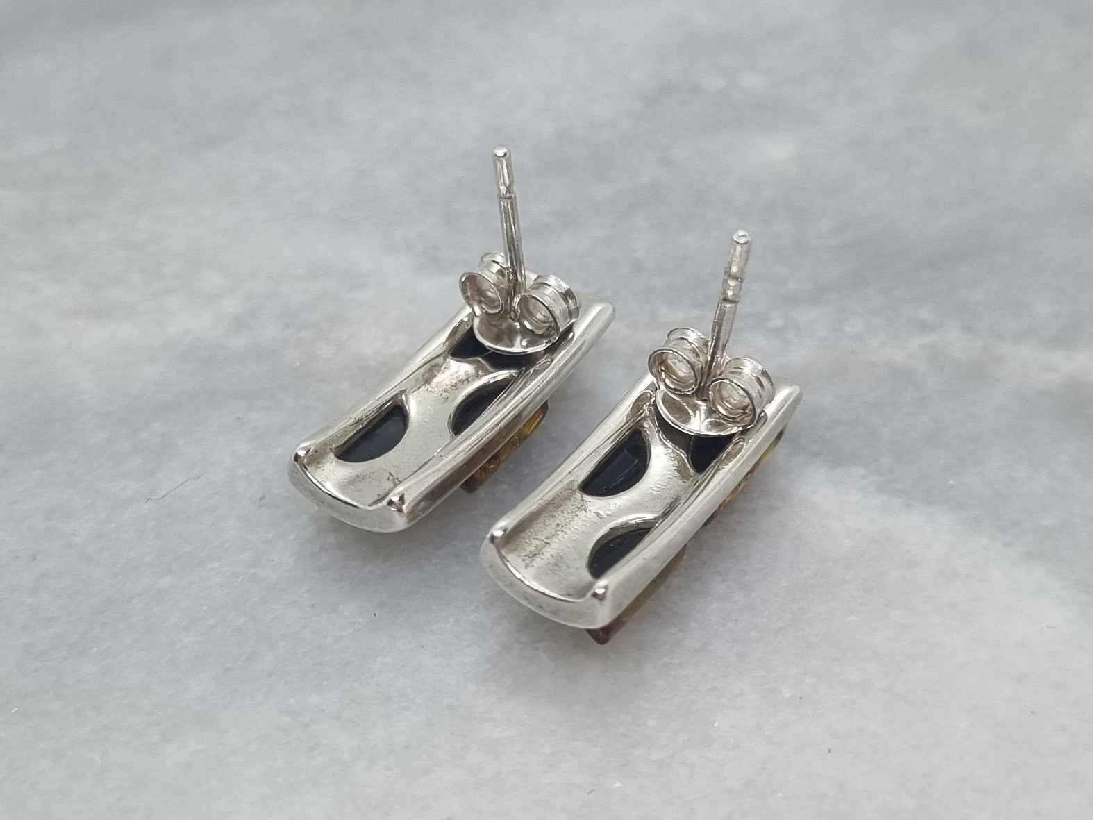 Solid Sterling Silver Rectangular Stud Earrings W… - image 4