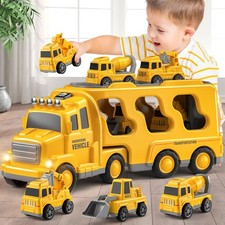 5 in 1 Construction Trucks Cars Toys for Toddlers 3-5, Boy Car Truck Toys wit...