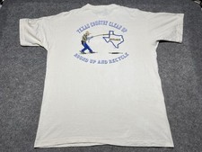 Vtg Single Stitch Texas Country Cleanup Roundup & Recycle Beige XL Rope Shirt