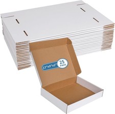 25 set Shipping Boxes 12" x 9" x 2", White Corrugated Cardboard
