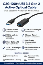 C2G 100ft USB 3.2 Gen 2 Active Optical Cable AOC USB-A Extension 10Gbps Plenum