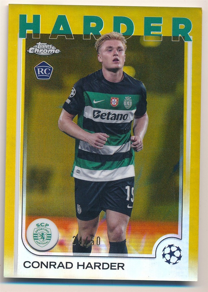 CONRAD HARDER 2024/25 TOPPS CHROME UEFA CC #177 ROOKIE GOLD REFRACTOR SP #34/50
