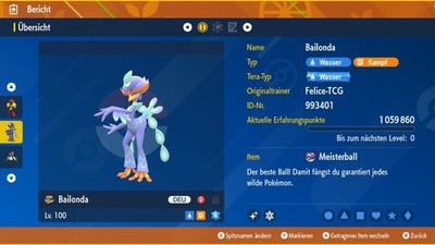   Shiny Bailonda |  Lvl 100  | Max6IV/DV | Pokemon Karmesin|Purpur  