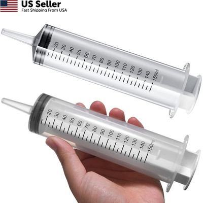 2 PCS 150 ML Large Syringes, Plastic Garden Industrial Syringes 150 ML, Clear 