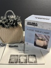 Home Exclusives Purse Table Lamp Fabric Shade with Feathers & Beaded Handle 9" H