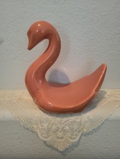 Vintage 80s Ceramic Pink Swan Decor Wash Clot...
