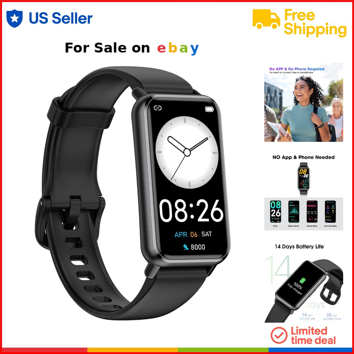 Long Battery Pedometer Watch Waterproof Heart Rate Blood Oxygen Tracker
