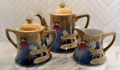 Nippon Vintage 50 s Mt Fuji Japanese Porcelain Tea Set - Rising Sun Bamboo Japan