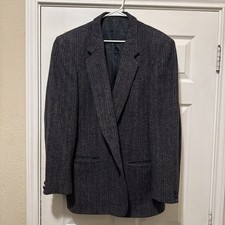 VTG Harris Tweed Men Blazer Virgin Wool 2 Buttons 44R Blue Black Brown