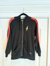Aviator Nation Women s Gray Full Zip Hoodie S Rainbow Stripe Sleeves Bolt