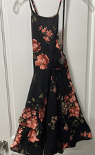 Q Women Mini Dress Black Floral Strappy Size S Tiered Ruffle Bottom