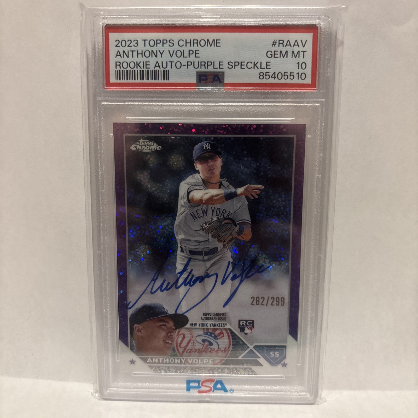 2023 Topps Chrome - Rookie Auto Anthony Volpe #RA-AV Purple Speckle /299
