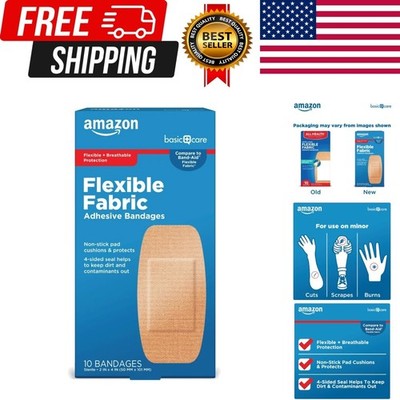 Basic Care Flexible Fabric Adhesive Bandages XL 2 in x 4 in Protection for Al...