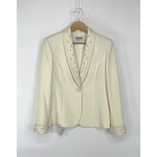 Kasper Petite Womens Blazer 2P Evening Jacket Ivory Beaded Shawl Collar
