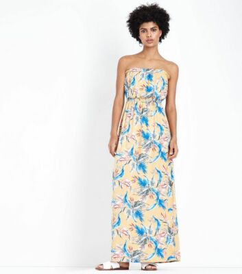 BNWT SIZE NEW LOOK Yellow Tropical Floral Print Bandeau Maxi Dress  UK