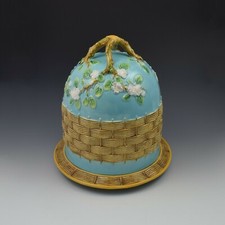 Large George Jones Majolica Apple Blossom Cheese Bell & Stand 3240 Victorian