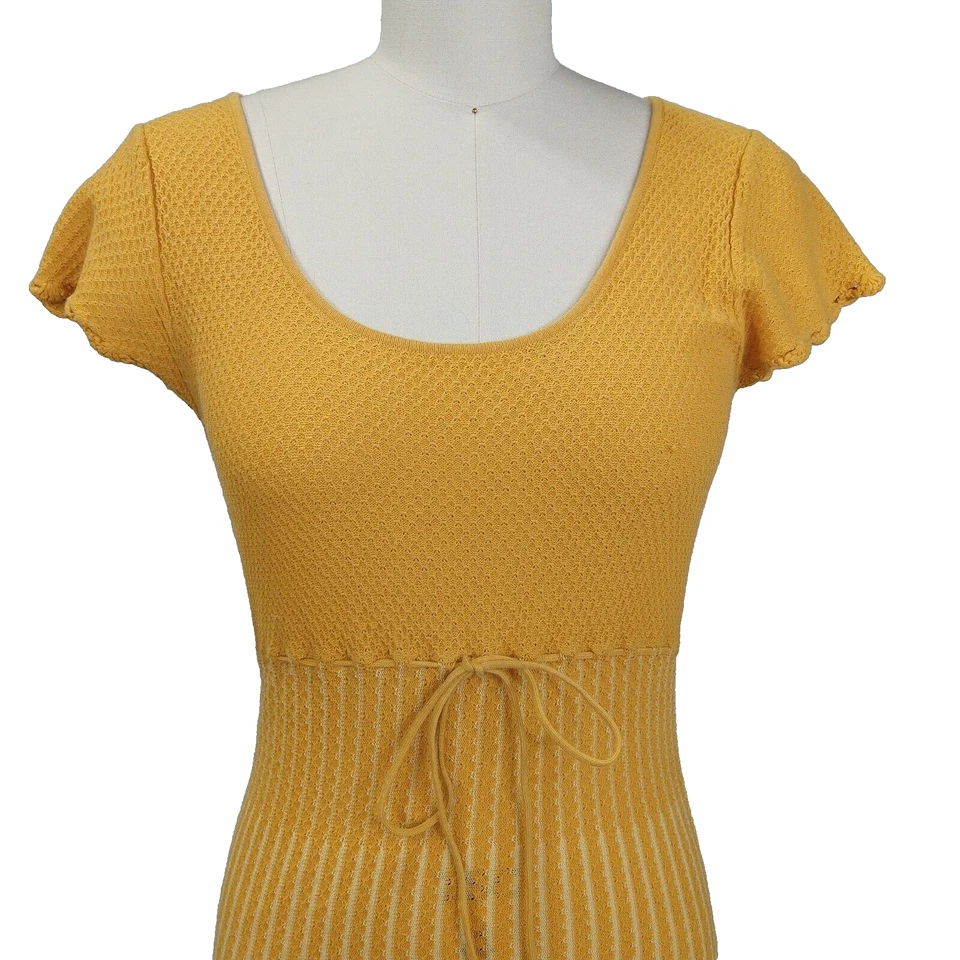 Vintage Y2K Knit Sweater Dress Size M Striped Yellow Forever 21 2000s Cotton - Image 2 of 4