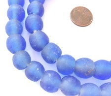 Handmade Ghana LT Egyptian Blue Krobo recycled Glass African trade Beads-Ghana 