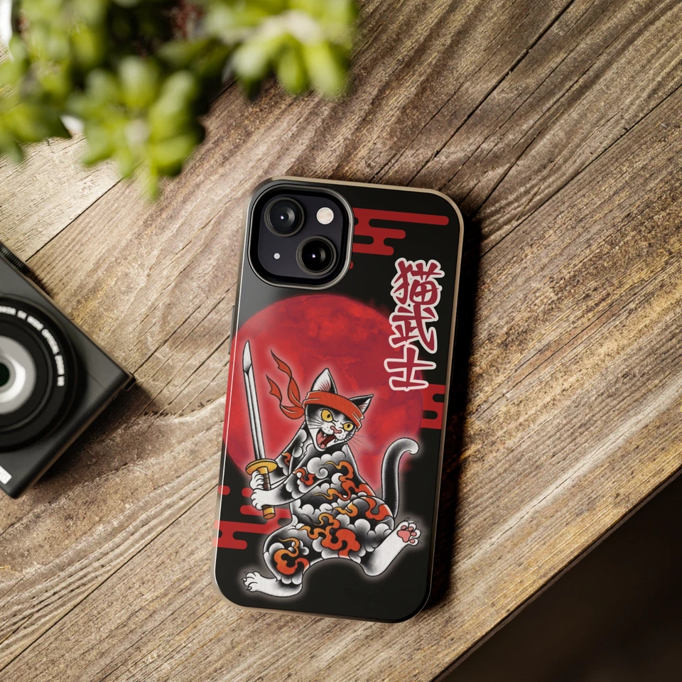 Funda de teléfono resistente Neko Ninja iPhone anime manga estética japonesa regalo Otaku Foto 3 de 4