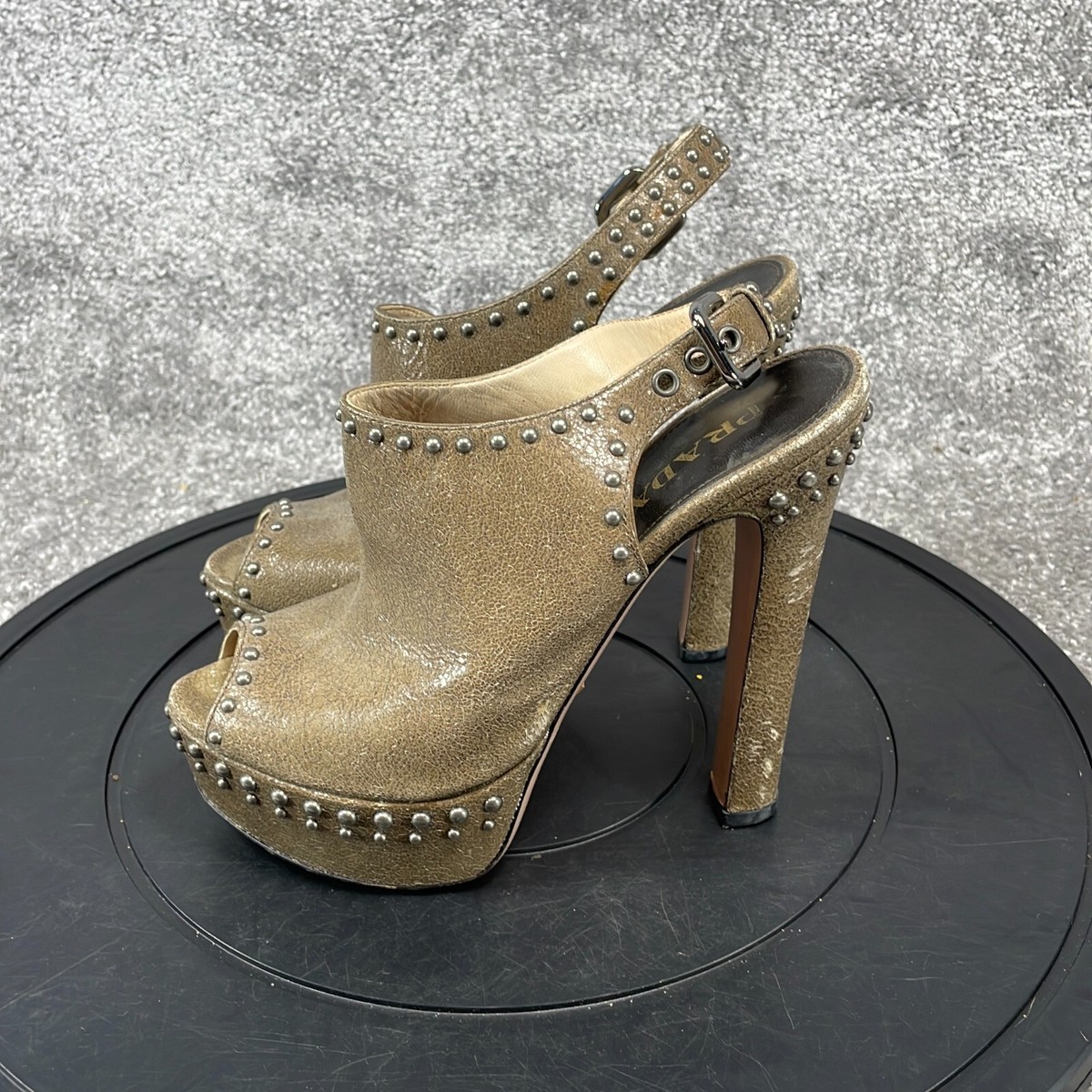 Prada Heels Women's Size 5.5 Buckle Peep Toe Rhinestone Pump